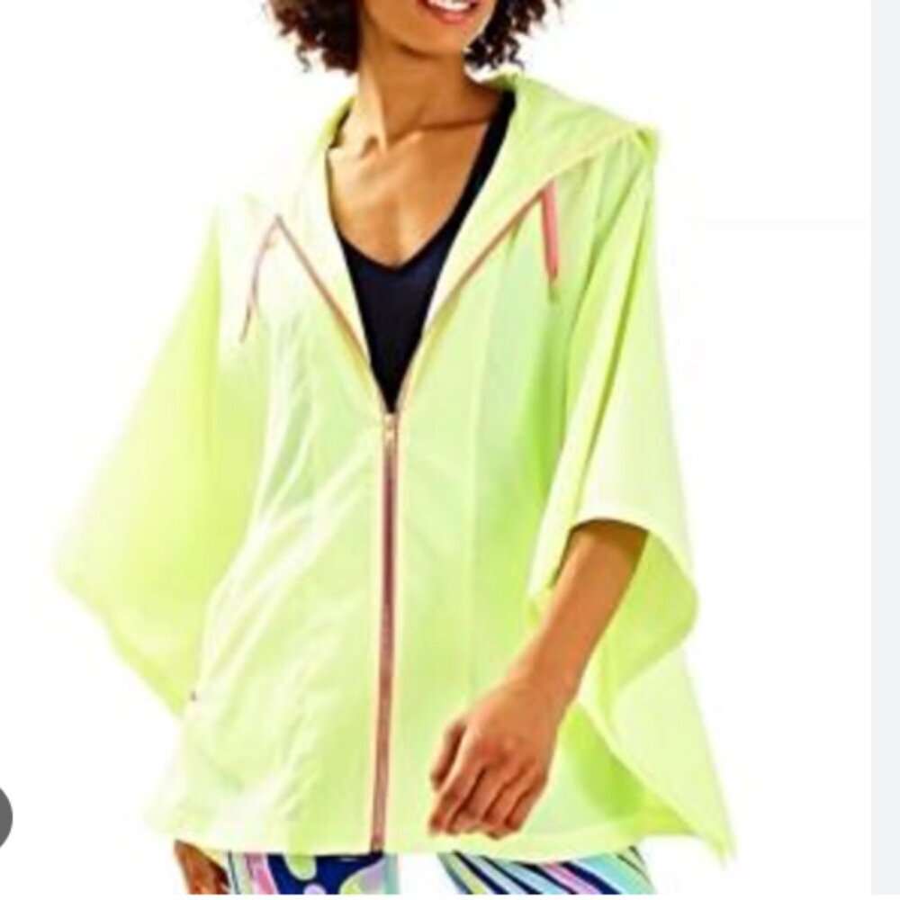 Lilly Pulitzer NWOT neon yellow and pink hooded poncho storm jacket zip up